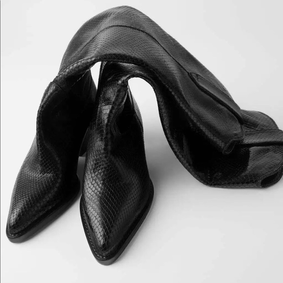 ZARA EMBOSSED ANIMAL PRINT LEATHER COWBOY BOOT - Picture 5 of 9